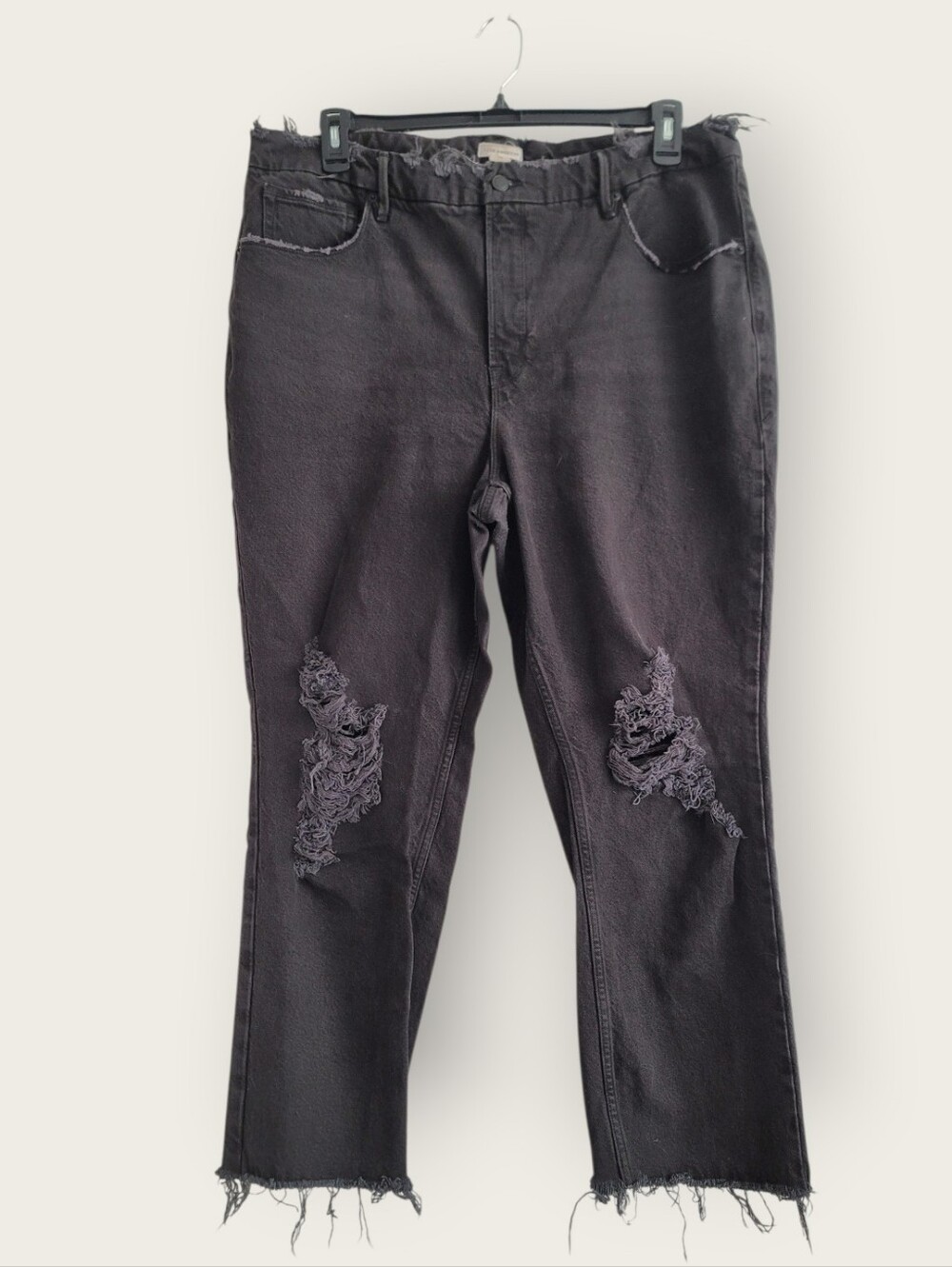 Good American US 16 Washed Black Distressed High Rise Skinny Jeans Stretch Denim